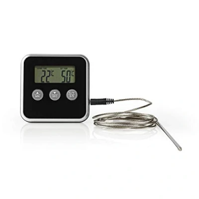 Image de Thermomètre à viande Alarme/minuterie Affichage LCD 0 250 C Noir/argenté