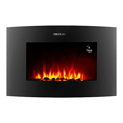 Image de Cecotec Foyer électrique décoratif Ready Warm 2250 Curved Flames. 2000 W, Taille 22&quot;, WiFi, 2 Niveaux de Puissance, Télécommande, Panneau incurvé, Minuterie, 20 m2 (35&quot;, Noir Contrôle Wi FI)