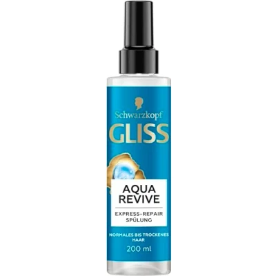 Image de Gliss Après shampoing réparateur express Aqua Revive (200 ml) Offre une dose supplémentaire d&#039;hydratation et de brillance saine, pour cheveux normaux à secs