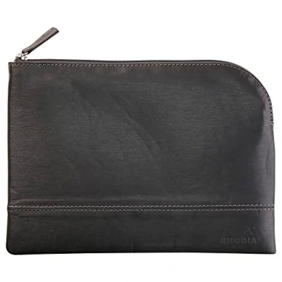 Image de RHODIA 116620C Pochette Zippée en Simili Cuir Or Taille M (16 x 22 cm) Coutures Véritables Intérieur Tissu Orange Rangement Documents, Petites Fournitures