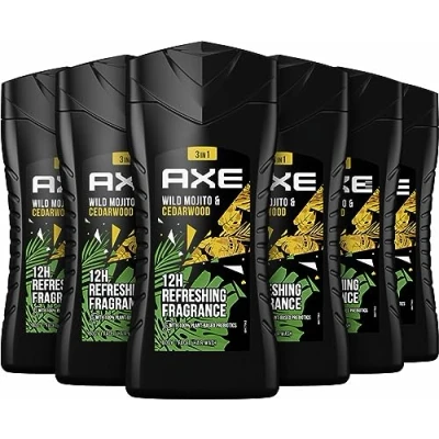 Image de Axe Hommes 3 en 1 Gel Douche Nettoyant Visage et Shampooing Wild Mojito Bois de Cèdre 6 x 250 ml