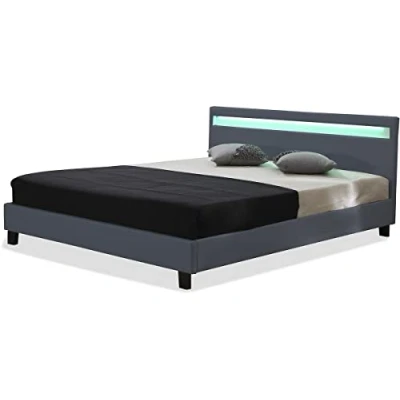 Image de Habitat et Jardin Lit Double Maria en Simili Gris avec LED Intégrées 140 x 190 cm Cadre de 2 Places Design Sommier à Lattes Inclus