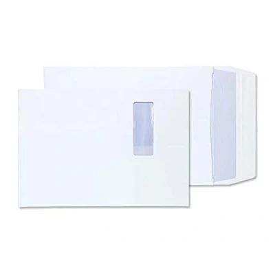 Image de Blake Purely Packaging B4 350 x 250 25 mm 140 g/m² Enveloppes Pochettes à Soufflet Bande Adhésive Fenêtre (41062W) Blanc Boîte de 125