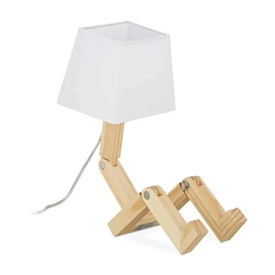 Image de Relaxdays 10028033 Lampe Roboter, Ajustable, Abat Jour, Eclairage Original pour Bureau HxlxP 42x18x32cm Brun Nature