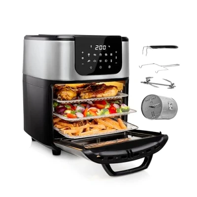 Image de Princess Mini four et friteuse Deluxe 11 L 1800 W Écran tactile numérique 10 programmes préconfigurés Panier, rôtissoire, 3 grilles Inclus Acier inoxydable 182075