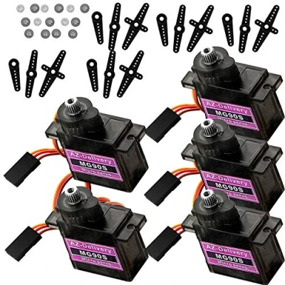 Image de AZDelivery 5x MG90S Servo Micro Moteur Engrenage Haute Vitesse pour Hélicoptère RC Smart Robot Voiture Avion Bateau Compatible avec Arduino incluant Un E Book!