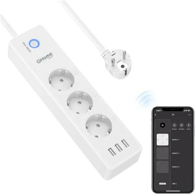 Image de Multiprise Connectée WiFi, Intelligente 3 Prises 16A et USB, Mesurer la Consommation électrique, Compatible avec Alexa Google Home, Fonction de Minuterie, 1.5M, 2,4GHz