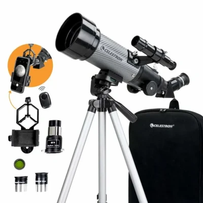 Image de Celestron 22035 Travel Scope DX 70mm Portable Refractor Telescope with Fully Coated Glass Optics, Backpack, Astronomy Software Package, and Digiscoping Smartphone Adapter