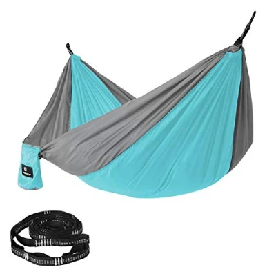 Image de SONGMICS Hamac de Camping, 275 x 140 cm, Charge 300 kg, testé par TÜV, avec Sangles et mousquetons à Boucles Multiples, léger, séchage Rapide, Respirant, Bleu Gris GDC14UG