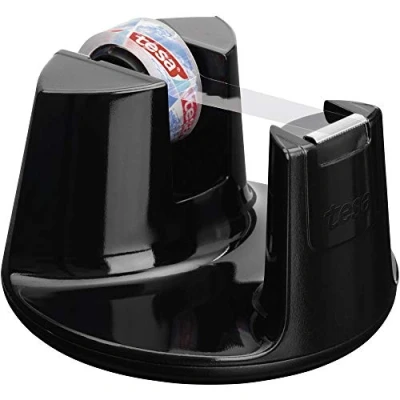 Image de Tesa Easy Cut Dérouleur de Bureau Compact Dévidoir Ruban Adhésif avec Design Moderne 1 Transparent Inclus 10 m x 15 mm Noir