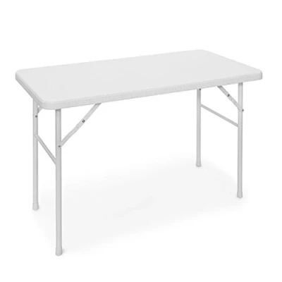 Image de Relaxdays Table pliante de jardin BASTIAN rectangle HxlxP 74 x 121,5 61 cm Camping pliable en aspect rotin Terrasse, blanc