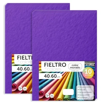 Image de m office Feutrine Loisir Créatif, de Couleurs, Douce et Flexible, Matériau pour Couture, Tissus Patchwork, Idéale Projets DIY, Artisanat ou Décoration, 40x60cm (Violet, 20 pcs)