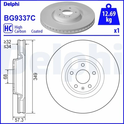 Image de DELPHI BG9337C Disque de frein 349 34 5 ventilé revêtu à haute teneur en carbone sans roulement roue, bague ABS AUDI: Q7, A4 B9 Avant