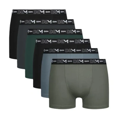 Image de DIM Homme Coton Stretch Respirant Maintien Optimal X6 Caleçon Boxeur, Noir/Gris/Vert, M EU