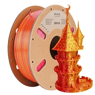 Image de ERYONE filament PLA bicolore double 1,75 mm, pour imprimante 3D, bobine de 1 kg +/ 0,02 rouge soie et or