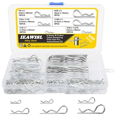Image de Goupilles Fendues R Clips, 100 Pièces Assortiment de à Ressort, Acier Zingué Clips Fendue Retenant La Goupille D&#039;attelage Ressort Pour Tracteurs Remorquage Tondeuses Gazon