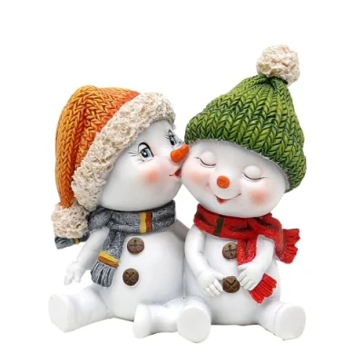 Image de Dekohelden24 Couple de Neige avec Bonnet et écharpe en Rouge, Gris, Orange, Vert, L/H 10,7 x 7,3 10,8 cm, Baiser 11 cm