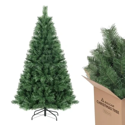 Image de SALCAR Sapin de Noël Artificiel 150cm, Arbre Noel avec 408 Pointes Branche, Gants et Pieds en Métal, Lgnifuge, Assemblage Rapide
