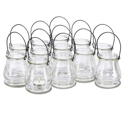 Image de relaxdays Photophore en Verre, lot, Petit Vase Rond avec Anse, déco de Table intérieure et extérieure, Transparent, 12 unités