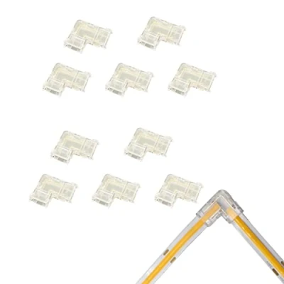 Image de Connecteurs de bande LED COB,10Pcs 2 Pin Connector Gapless Solderless Connection, Connecting Wires or L Shape for 5mm 8mm 10mm COB Strip (10MM, 90 Click Connector)