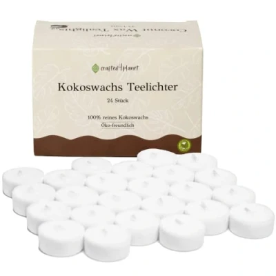 Image de Kerzenmanufaktur Crafted 4 Planet Lot de 24 Bougies chauffe plat en cire noix coco Résistantes Blanc écologiques sans étui