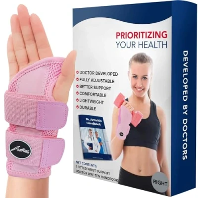 Image de Dr. Arthritis Attelle Poignet [Droite], Conçue par des Médecins, Orthese Légère, Bandage de Force, Canal Carpien, Maintien Poignet, pour Hommes et Femmes [À l’Unité, Rose]