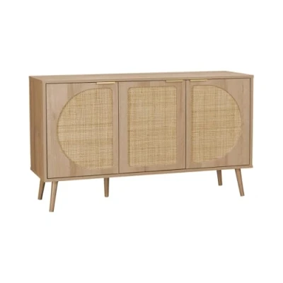 Image de Alice&#039;s Home Buffet de Rangement. Eva. cannage arrondis et décor Bois. Trois Portes. Deux Niveaux Bas. L 120 x l39 H70cm