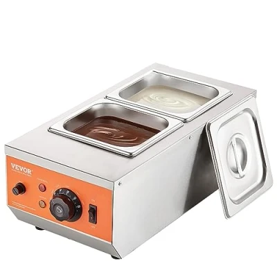Image de VEVOR Tempéreuse à Chocolat Commerciale 800 W Bain Marie Électrique pour 2 Cuves de 1,5 L Fondoir Température Réglable 30 85 ℃ en Inox Alimentaire Chauffer Beurre Crème Lait