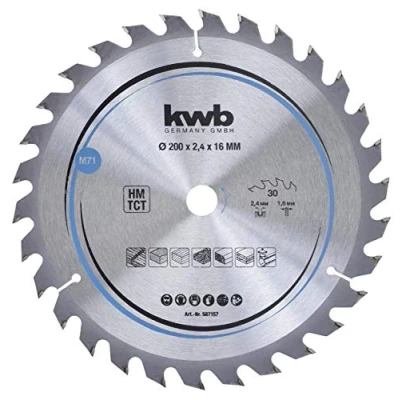 Image de kwb 587157 Plaque de particules pour scie circulaire Bois dur 200 x 16 mm Coupe propre Numéro moyen 30 dents Z Lame CleanCut Moyenne