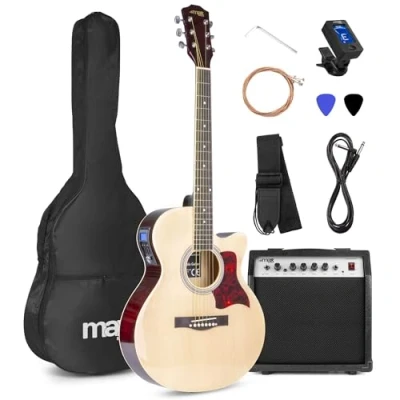 Image de Max Showkit Guitare Électro Acoustique Sunburst, Cordes en Acier, Ampli 40W, Sac de Transport, Accordeur Numérique, un Jeu Cordes, Deux Médiators et une Sangle