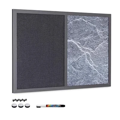 Image de Navaris tableau affichage mixte 60 x 40 cm noir magnétique et textile avec aimants punaises marker kit de fixation