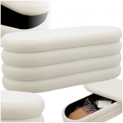 Image de TecTake® Banc de Rangement Bout lit Coffre Bouclette Entree Pouf Chambre Dressing Adulte Repose Pied Tabouret Coiffeuse Meuble Salon Maison Cosy a Jouet Enfant