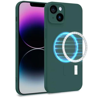 Image de MyGadget Coque Silicone [ Compatible avec MagSafe ] Apple iPhone 14 Plus Case TPU Souple &amp; Soft Doublure Microfibre Cover Protection Vert Olive