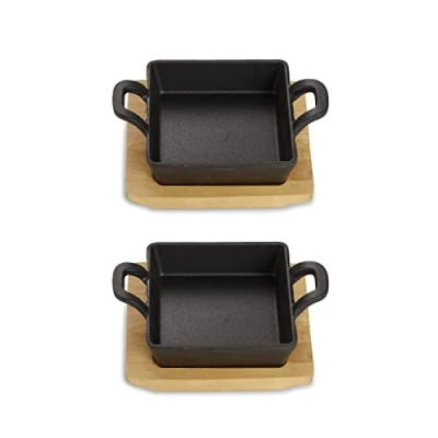 Image de ECHTWERK Bol en fonte, plats de service, plat carré avec planche petite poêle à frire pour barbecue, déjà cuit, convient le four, barbecue et l&#039;induction