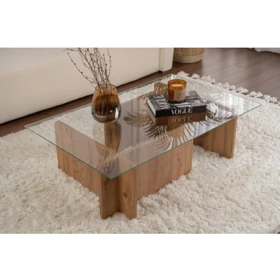Image de Table basse en verre et aggloméré Flavio pin
