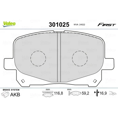 Image de VALEO 301025 Jeu de plaquettes frein FIRST Essieu avant contact signal d&#039;usure exclu sans tôle anti bruit TOYOTA: Previa / Estima II