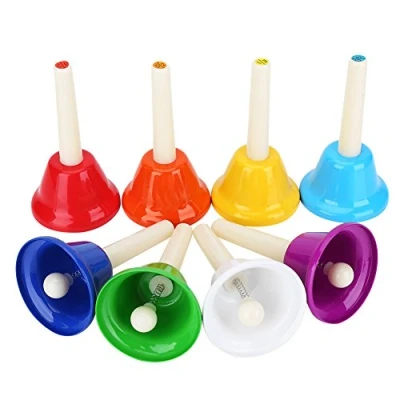 Image de VGEBY Jeu de Cloche Diatonique, 8 Cloches en Métal Musial Handbells Clochettes Diatoniques Ensembles d&#039;Instruments Educatifs Jouet pour Enfants