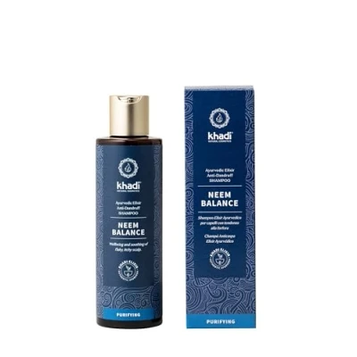Image de khadi NEEM BALANCE Shampooing Élixir Ayurvédique, apaise les cuirs chevelus irrités et squameux, 100% naturel, vegan sans ingrédients synthétiques, Cosmétiques naturels certifiés, 200ml