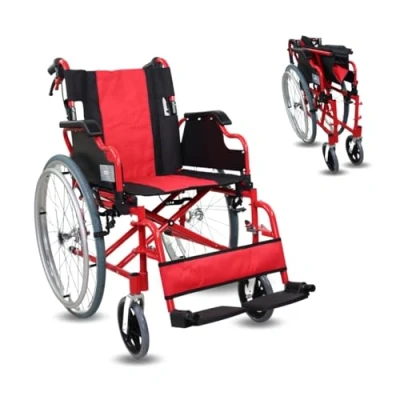 Image de Mobiclinic, Fauteuil roulant pliant, Mod. Torre, Aluminium, Double système de freinage, Repose pieds et Accoudoirs rabattables amovibles, Dossier divisible, Siège 44 cm, Orthopédique, Léger