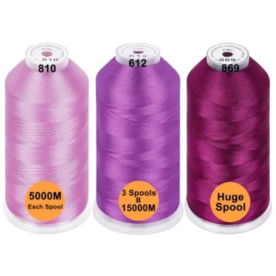 Image de New brothread Lot de 3 Différents Violet Couleurs Polyester Fil machine à broder Énorme bobine 5000M pour toutes les machines