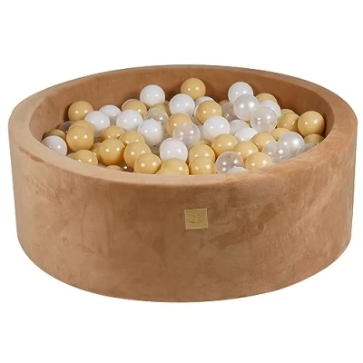 Image de MEOWBABY Piscine à Balles pour Bébé Rond 90x30cm Fosses a Boules Enfants avec 200 Balle, Velvet, Caramel: Blanc/Beige/Transparent