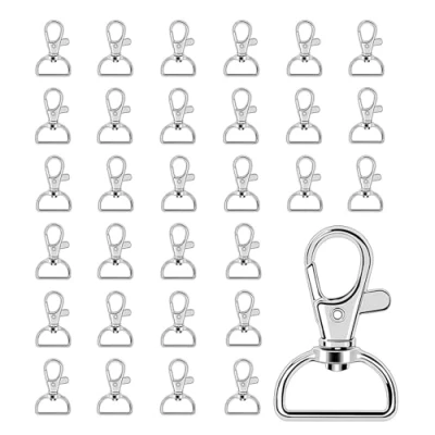 Image de 30 Pièces Fermoirs Mousquetons Pivotants, 25mm Clé de Crochets Anneaux en D, Alliage Porte Clés Rotatif pour Fabrication Sacs Bricolage Projets Chaînes Chiot
