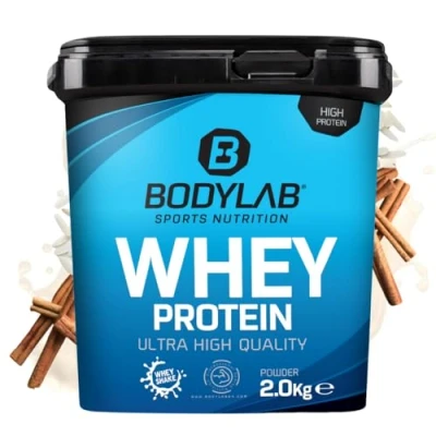 Image de Bodylab24 Whey Protein Powder Riz au lait à la cannelle 2kg, pour des muscles plus forts, protéine de lactosérum peut favoriser construction musculaire, avec 80% protéines, sans aspartame