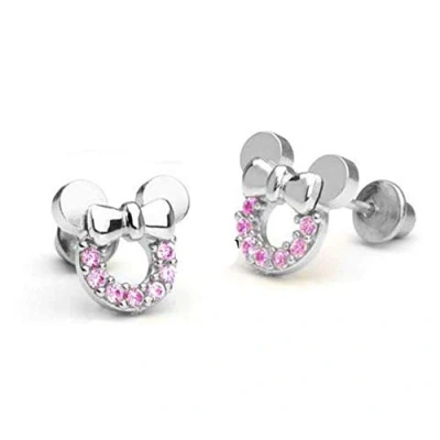 Image de findout argent sterling zircon creux boucles d&#039;oreilles de Mickey Mouse .pour femmes filles. (F1696)