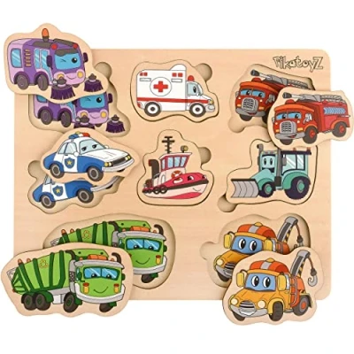 Image de PikatoyZ Jouet Enfant 1 an, 2 et 3 Ans. Puzzle Bois idéal pour Cadeau Noel ou Anniversaire. Bebe composé de Puzzles véhicules d’assistances. garçon Fille.