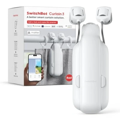 Image de SwitchBot Poussoir de Rideau Intelligent Télécommande Bluetooth avec App/Minuteur, Moteur Performance Amélioré, Ajoutez Hub pour Le Rendre Compatible Alexa et HomeKit(Curtain 3,Rod)