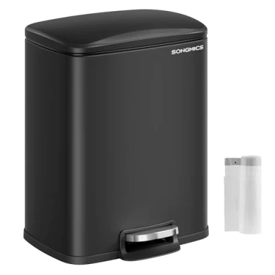 Image de SONGMICS Poubelle de Cuisine, à Pédale 20 L, Bac Ordures, Couvercle Fermeture Douce, Reste Ouverte, Seau Intérieur, 15 Sacs Poubelles Inclus, Noir d&#039;encre LTB543B01