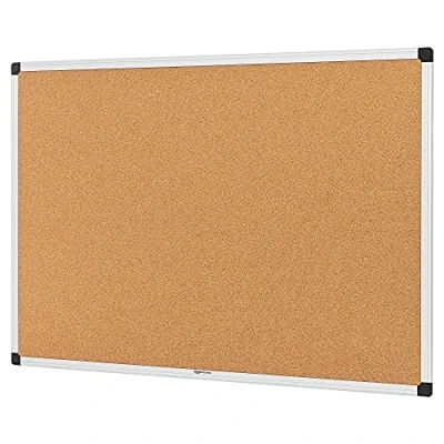 Image de Amazon Basics Tableau d&#039;affichage en liège avec cadre aluminium, Rectangulaire, 60 cm/90 cm