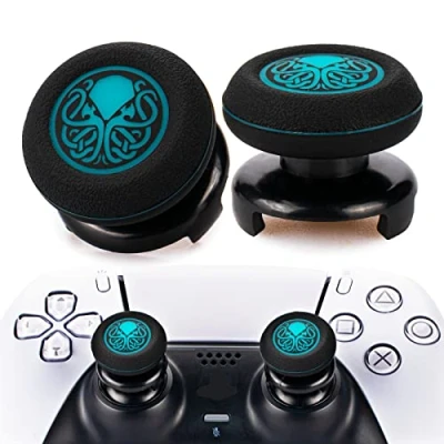 Image de Playrealm FPS Bâton Prises de Pouce Thumbstick Grip et Prolongateur Impression Caoutchouc Silicone Poignée Couvrir 2 ensembles pour Manette PS5 Dualsenese PS4(Cthulhu abyss Bleu)