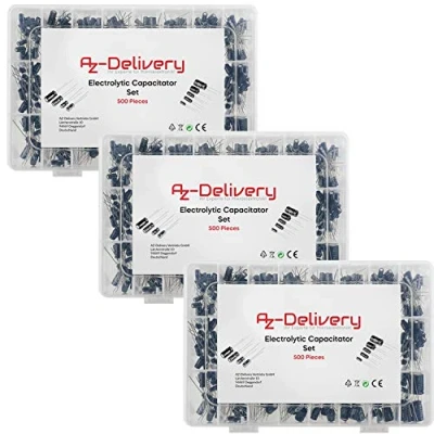 Image de AZDelivery 3X Elko Assortiment Condensateur Électrolytique en Aluminium 24 Valeur 500 pièces 0,1uF 1000uF avec Boîte de Rangement Compatible Arduino incluant Un E Book!